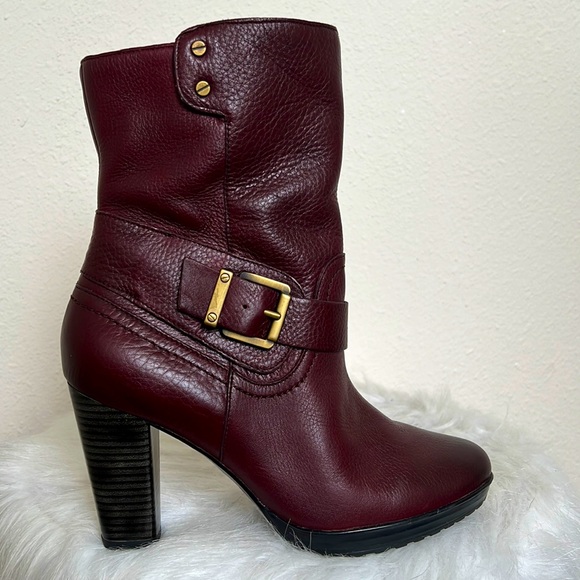 Clarks Shoes - Clark’s burgundy pebbled leather and brass ankle boots